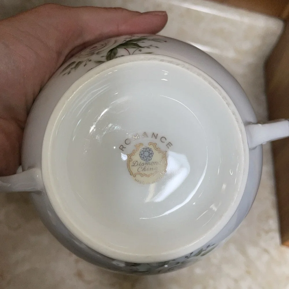 Vintage Romance Diamond China Sugar‎ Bowl With Lid And Creamer- Made In Japan